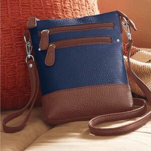 NWT Colorblock Blue and Brown Crossbody Bag